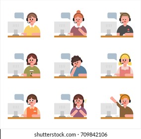 Various responses of telephone counselors vector illustration flat design