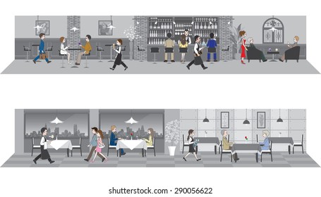 Various restaurants / People