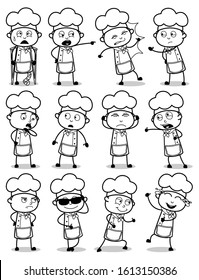 Various Retro Cartoon Chef Poses - Set of Concepts Vector illustrations