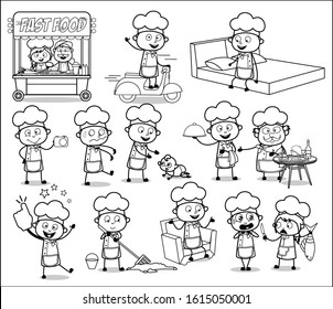 Various Retro Cartoon Chef - Set of Concepts Vector illustrations
