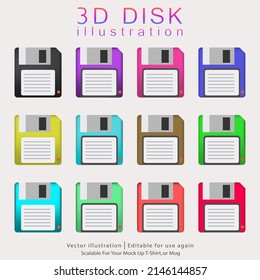 Various retro electronic storage devices: floppy disk or diskette, CD compact disc, Compact Cassette. Vector Floppy Disk Illustration Flat Design