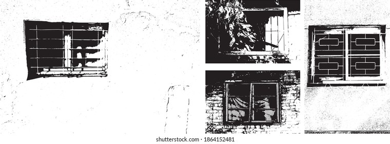 Various retro iron windows vector background black and white scene material mottled illustration