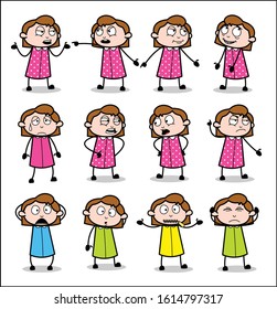 Various Retro Office Girl - Set of Concepts Vector illustrations