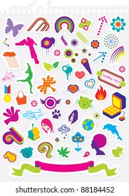 Various retro stickers on lined note paper