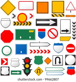 various road signs isolated on a white background