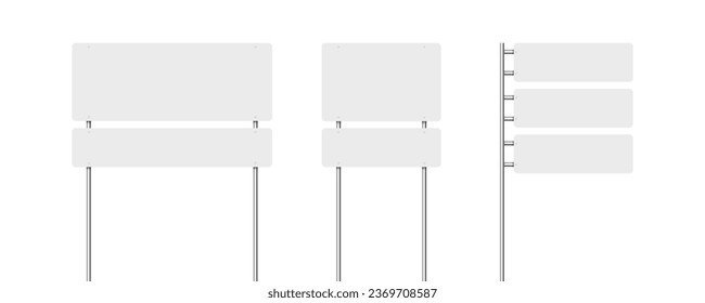 Various road signs on a chrome metal pole. traffic or highway signboard mock up. Vector illustration