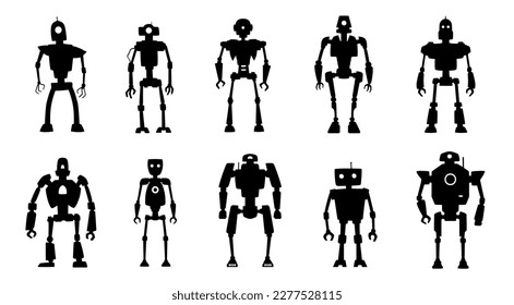 various robot silhouettes on the white background