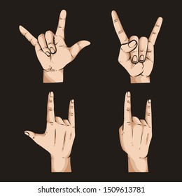 various rock and roll hand vector