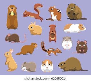 Various Rodents Cartoon Vector Illustration