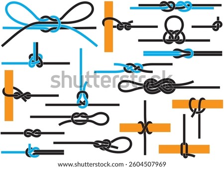 Various rope knots  ropework set