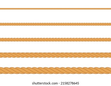 Various ropes string on white background. Nautical sailing decoration elements. Vector illustration