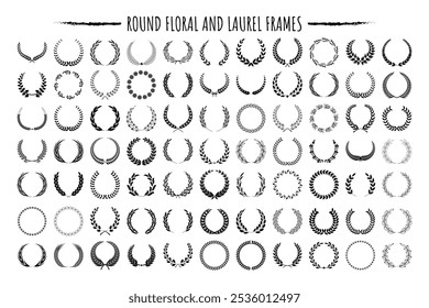 Various round floral and laurel frames set