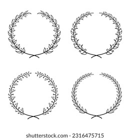 various round laurel wreath frames collection with hand drawn style
