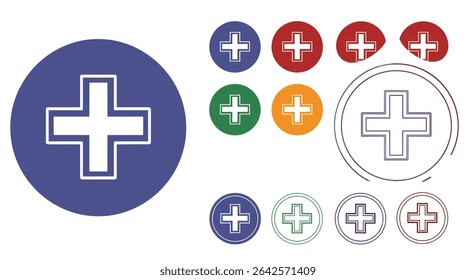 Various Rounded Buttons Featuring A Cross Symbol In Different Styles And Colors Design