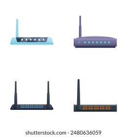 Various router icons set cartoon vector. Wireless wi fi router. Electronic device