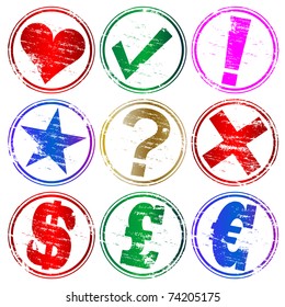 Various rubber stamp symbols