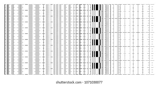 Various ruler scales, size indicators, measurement charts, distance meters of centimeter and inch scale, big set of measure seamless design elements isolated on white, pattern brushes included