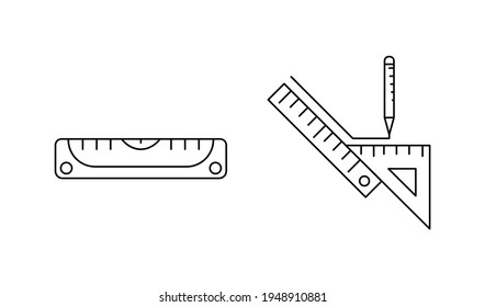 Conjunto de iconos de varias escalas de reglas y agua. Iconos de ingeniería civil. Iconos de lápiz regulador sobre fondo blanco. Ilustración vectorial de línea técnica. Conjunto de líneas editable