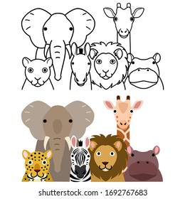 various safari animals group set