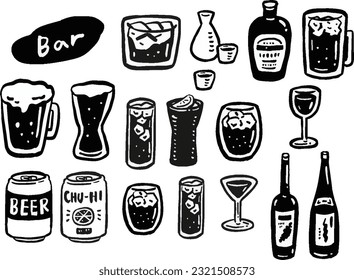 Various sake illustration set Single color simple