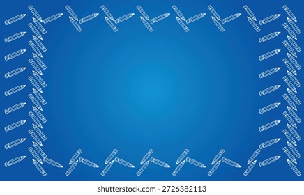 Varios lápiz de inclinación del mismo tamaño con contorno blanco hacen marco sobre fondo azul