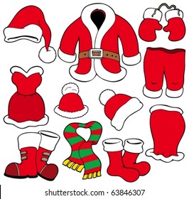 Various Santa Claus clothes - vector illustration.