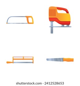 Various saw icons set cartoon vector. Garden and construction saw. Gardening and repair tool