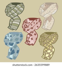 various scarves with soft colors of the cottage core