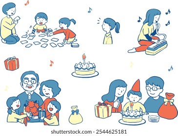 Various scenes of children. Celebrating, playing, practicing.