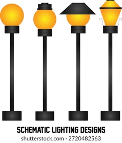 Vários projetos esquemáticos para luzes de polo decorativo ao ar livre e iluminação de jardim