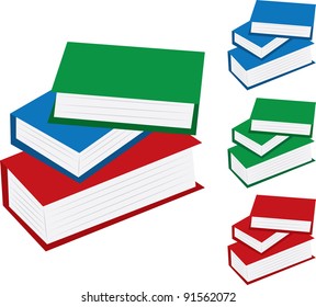 Various school books stacked.