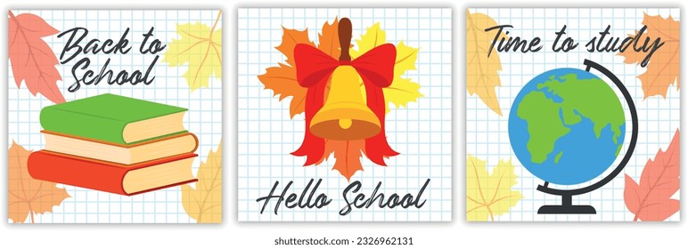 Various school postcards, vector illustration