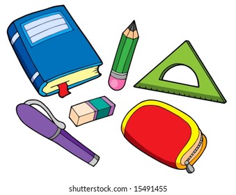 Diversas propiedades escolares - ilustración vectorial.