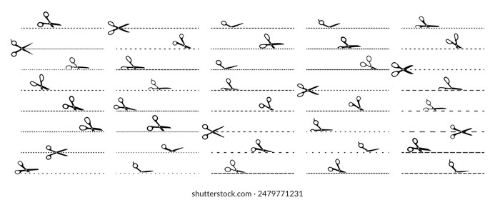 Various Scissors Cutting Techniques on Dashed Lines - Vector Silhouettes