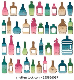Various scratched vintage bottles