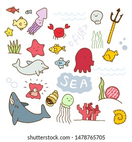 various sea creature vector illustration doodle