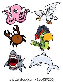 Various Sea Creatures - Cartoon Vector Illustration