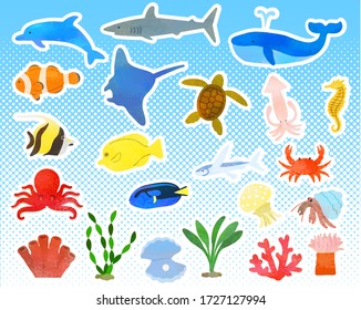 Various sea creatures set / analog style