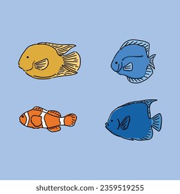 various sea and fresh fish vector illustration design clipart