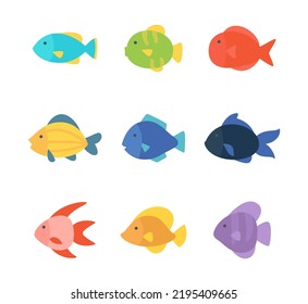 diseño de varios ejemplos de peces de agua dulce y marina