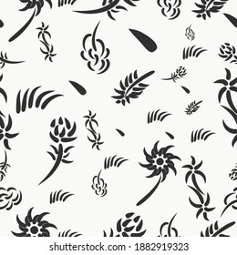 Various seamless pattern, black plant on white background