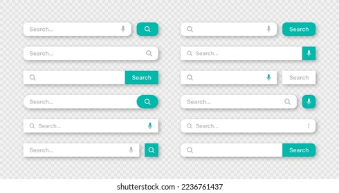 Verschiedene Suchleisten-Vorlagen. Internet-Browser-Engine mit Suchfeld, Adressleiste und Textfeld. UI-Design, Website-Interface-Element mit Web-Icons und Drucktaste. Vektorgrafik