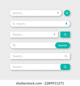 Verschiedene Suchleisten-Vorlagen. Internet-Browser-Engine mit Suchfeld, Adressleiste und Textfeld. UI-Design, Website-Interface-Element mit Web-Icons und Drucktaste. Vektorgrafik