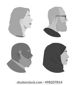 various senior people profile set, avatar icons, aged people face viewed sidewise