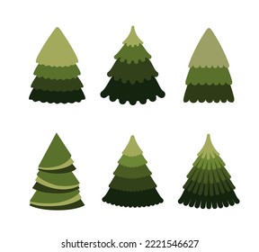 A Various Set Of Cute Plain Christmas Tree, Flat Vector Illustration Isolated On White Background. Merry Christmas And Happy New Year.