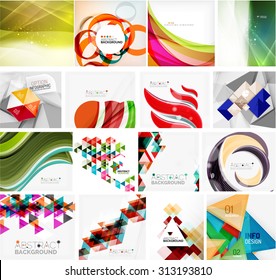 Various set of geometric abstract backgrounds - swirls waves lines geometric shapes and other