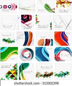 Various set of geometric abstract backgrounds - swirls waves lines geometric shapes and other
