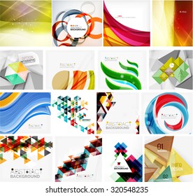 Various set of geometric abstract backgrounds - swirls waves lines geometric shapes and other
