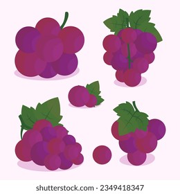 various set of grapes flat cartoon exotic natural desserts isolated