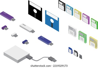 Various set of isometric storage media